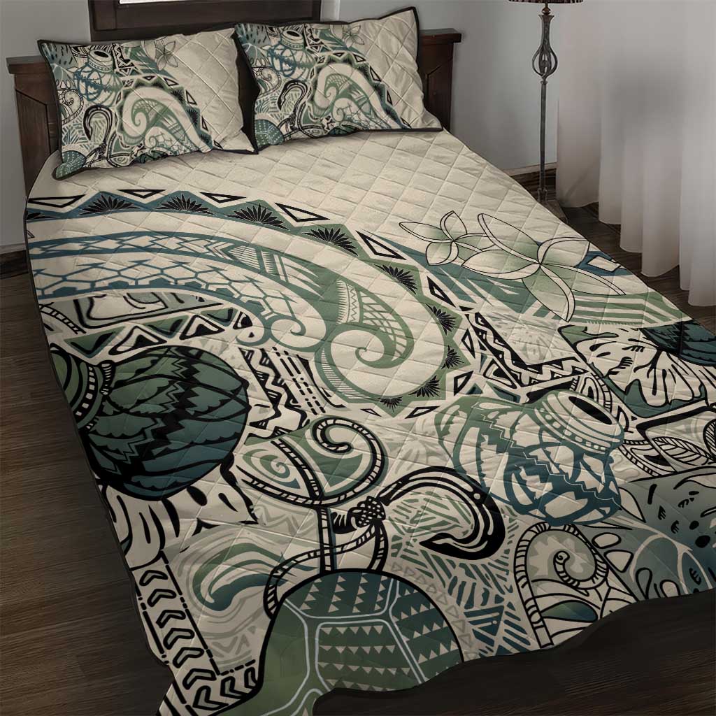 Aloha Hawaii Tapa Quilt Bed Set Summer Green Hawaiian Ipu - Polynesian Pride