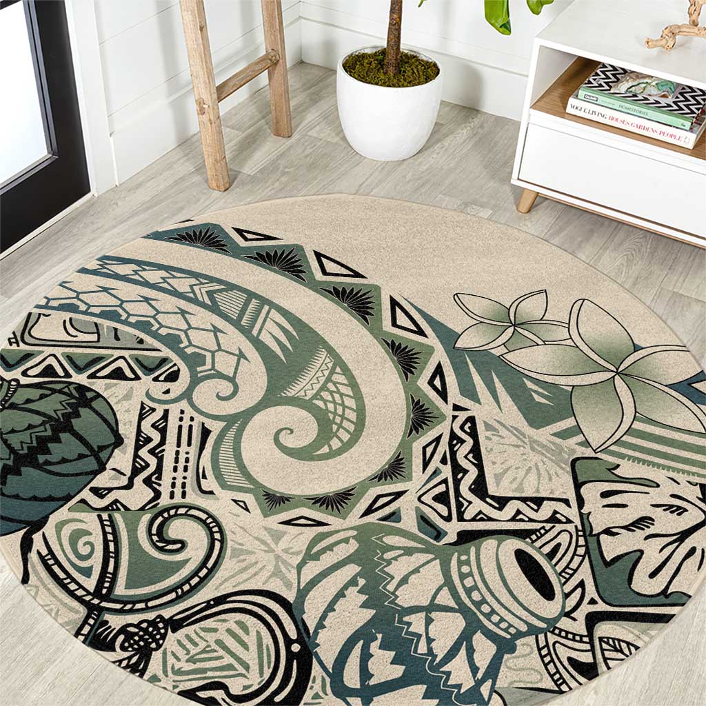 Aloha Hawaii Tapa Round Carpet Summer Green Hawaiian Ipu LT7 Emerald - Polynesian Pride