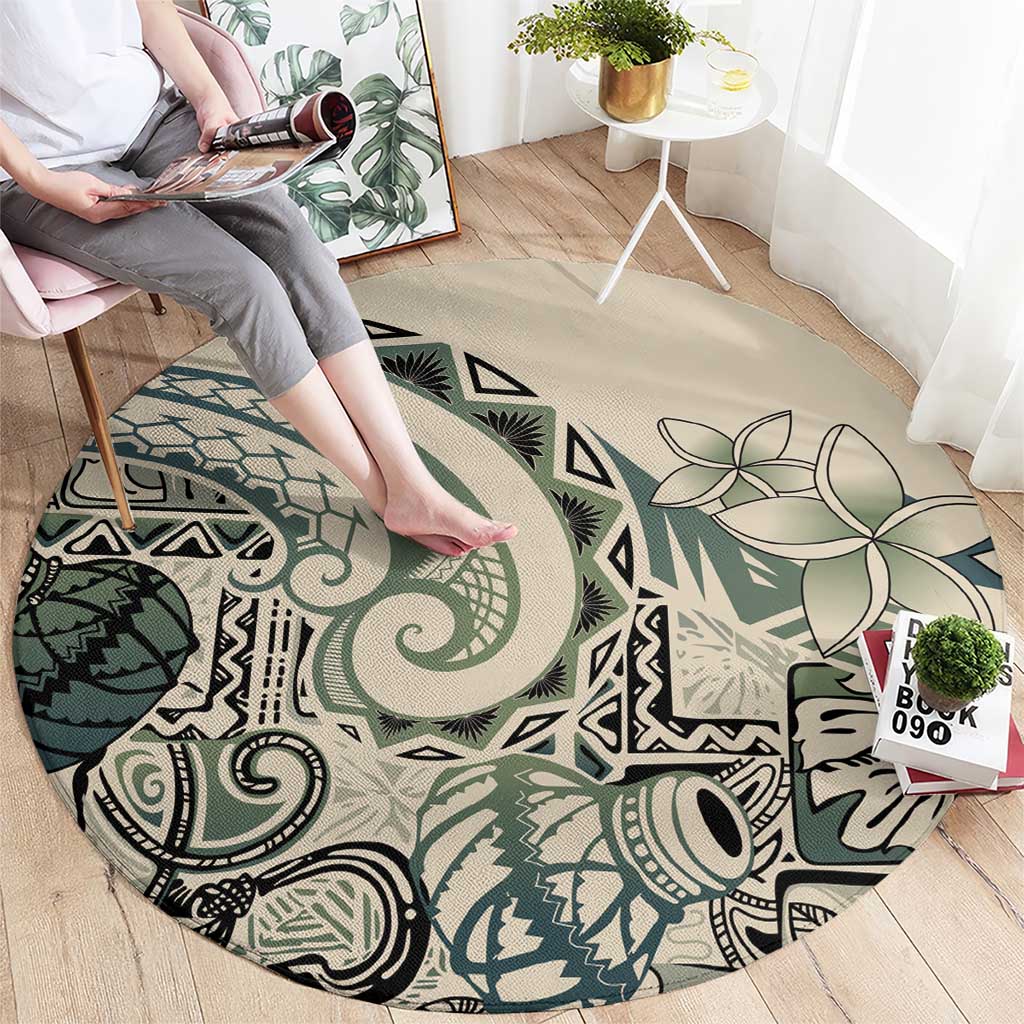 Aloha Hawaii Tapa Round Carpet Summer Green Hawaiian Ipu - Polynesian Pride