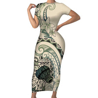 Aloha Hawaii Tapa Short Sleeve Bodycon Dress Summer Green Hawaiian Ipu - Polynesian Pride
