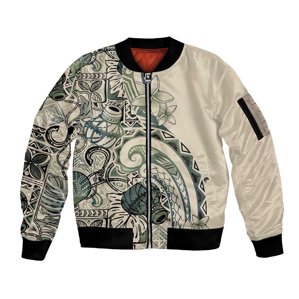 Aloha Hawaii Tapa Sleeve Zip Bomber Jacket Summer Green Hawaiian Ipu LT7 Unisex Emerald - Polynesian Pride