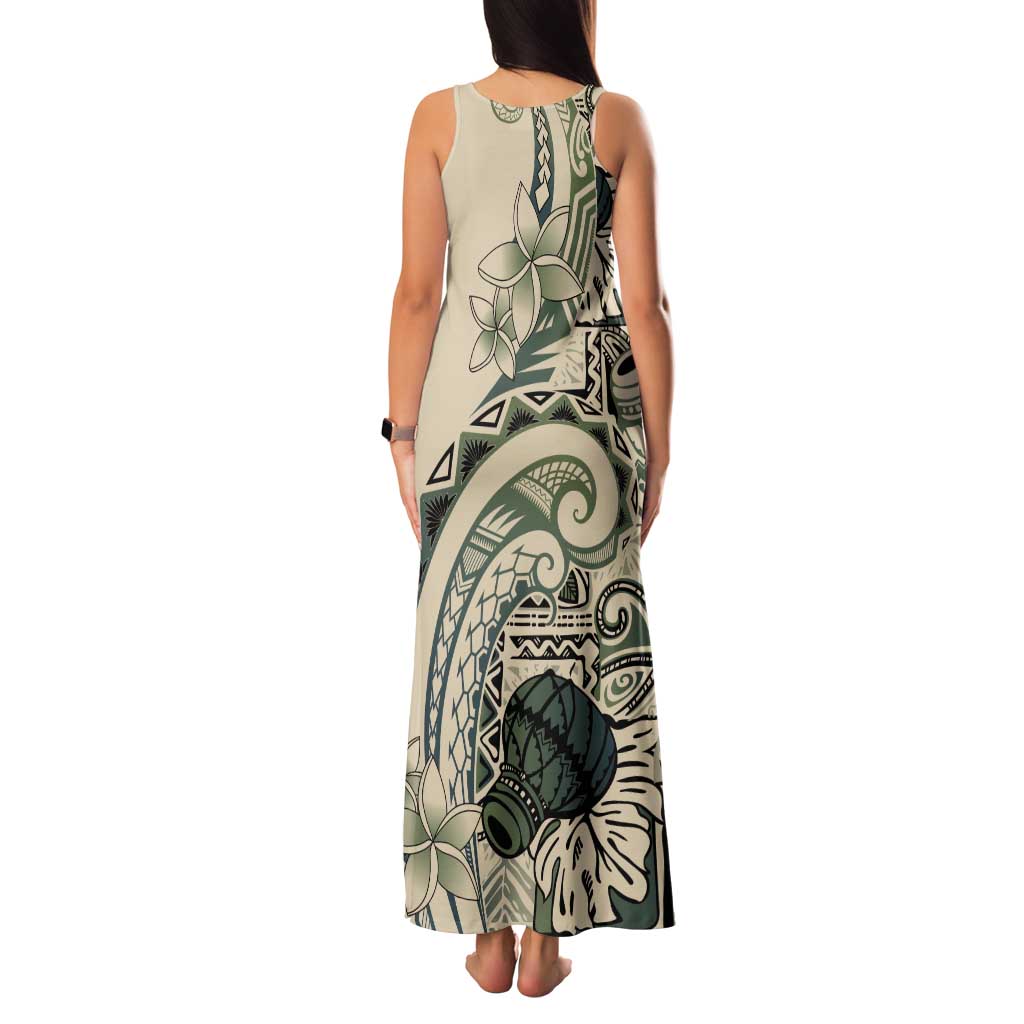 Aloha Hawaii Tapa Tank Maxi Dress Summer Green Hawaiian Ipu - Polynesian Pride