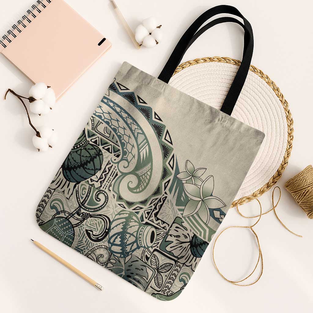 Aloha Hawaii Tapa Tote Bag Summer Green Hawaiian Ipu LT7 Black Strap One Size Emerald - Polynesian Pride