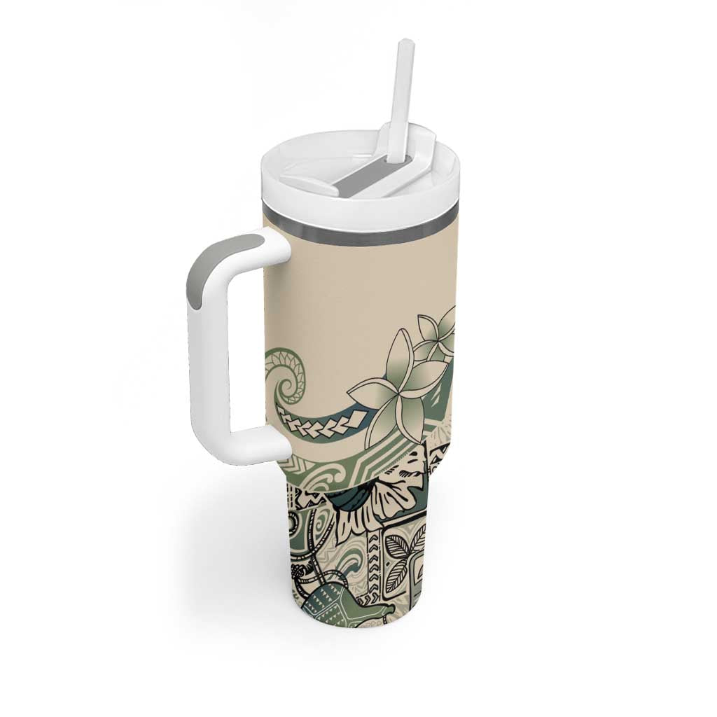 Aloha Hawaii Tapa Tumbler With Handle Summer Green Hawaiian Ipu - Polynesian Pride