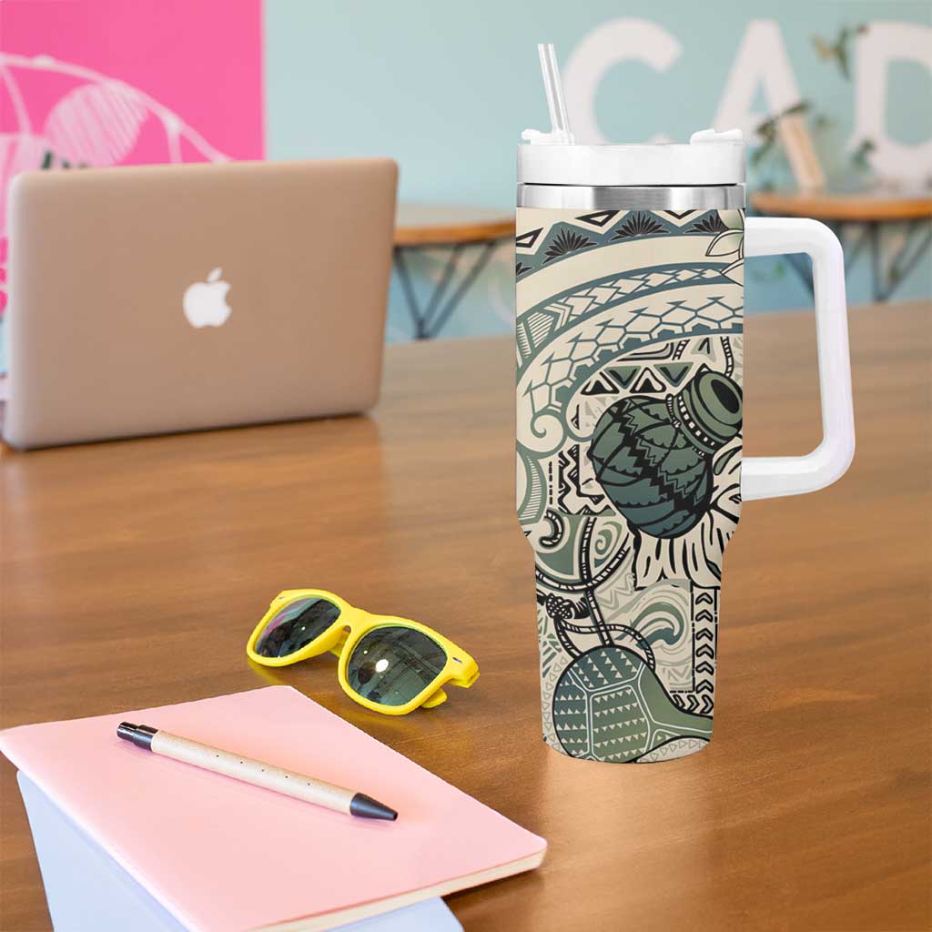 Aloha Hawaii Tapa Tumbler With Handle Summer Green Hawaiian Ipu - Polynesian Pride