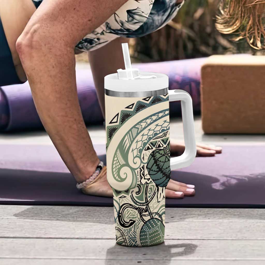 Aloha Hawaii Tapa Tumbler With Handle Summer Green Hawaiian Ipu - Polynesian Pride