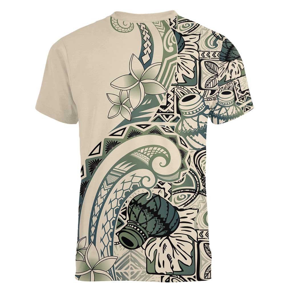 Aloha Hawaii Tapa Women V-Neck T-Shirt Summer Green Hawaiian Ipu - Polynesian Pride