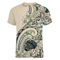 Aloha Hawaii Tapa Women V-Neck T-Shirt Summer Green Hawaiian Ipu - Polynesian Pride