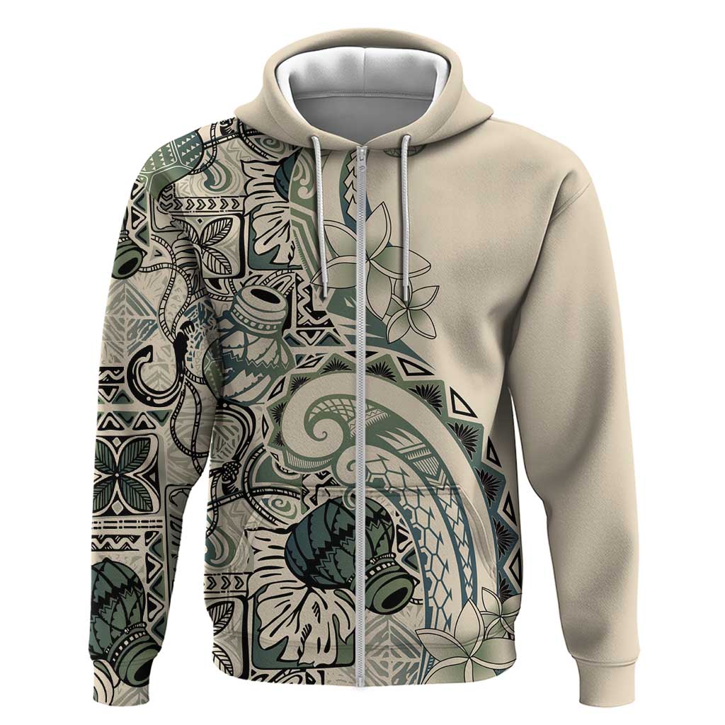 Aloha Hawaii Tapa Zip Hoodie Summer Green Hawaiian Ipu LT7 Zip Hoodie Emerald - Polynesian Pride