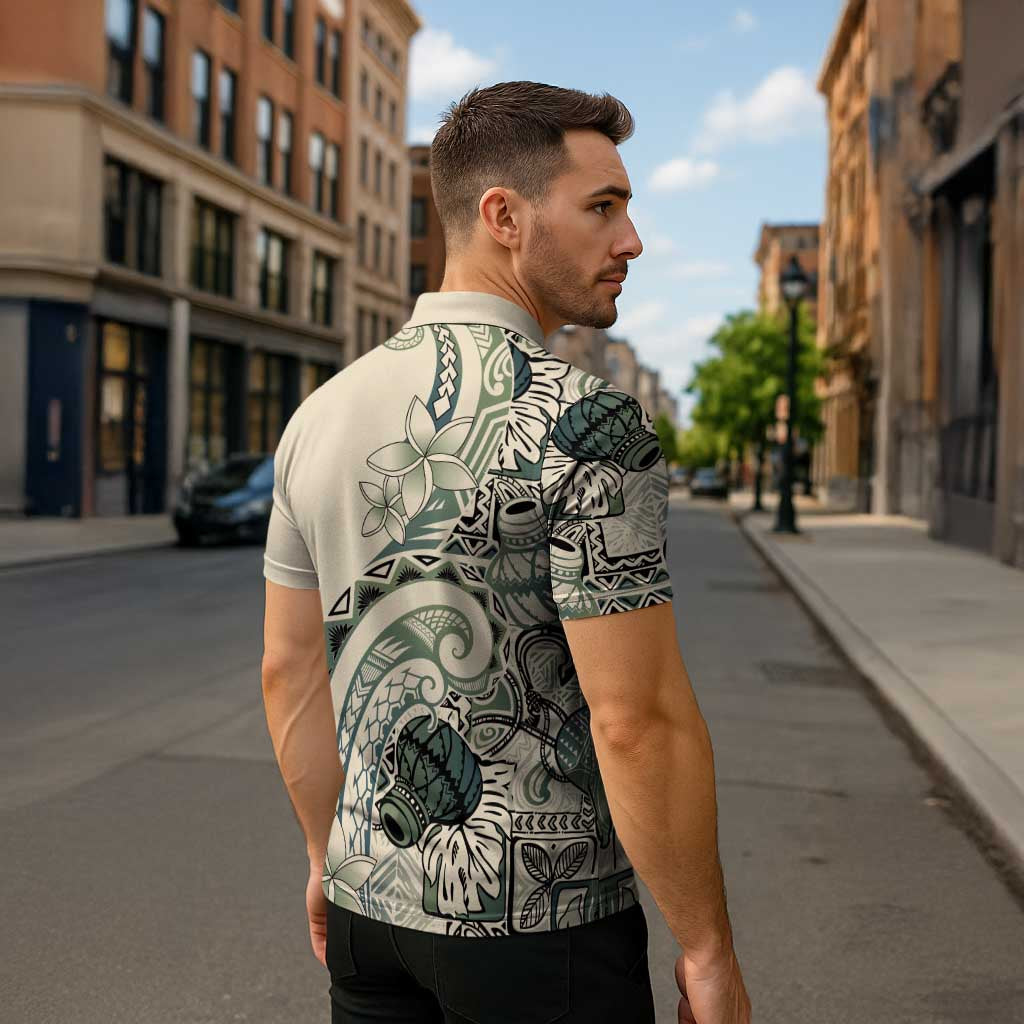 Aloha Hawaii Tapa Zipper Polo Shirt Summer Green Hawaiian Ipu - Polynesian Pride