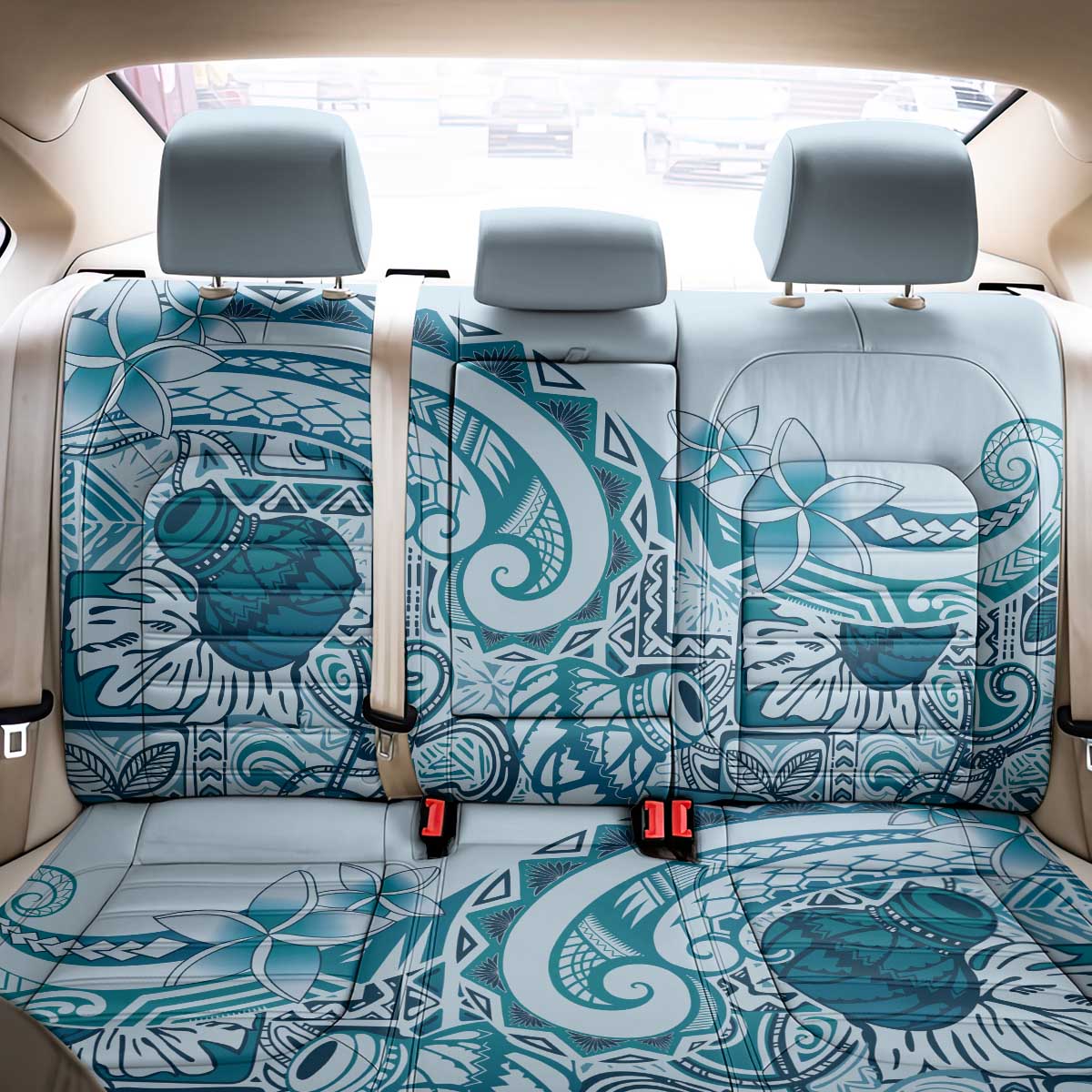 Aloha Hawaii Tapa Back Car Seat Cover Cool Turquoise Hawaiian Ipu - Polynesian Pride