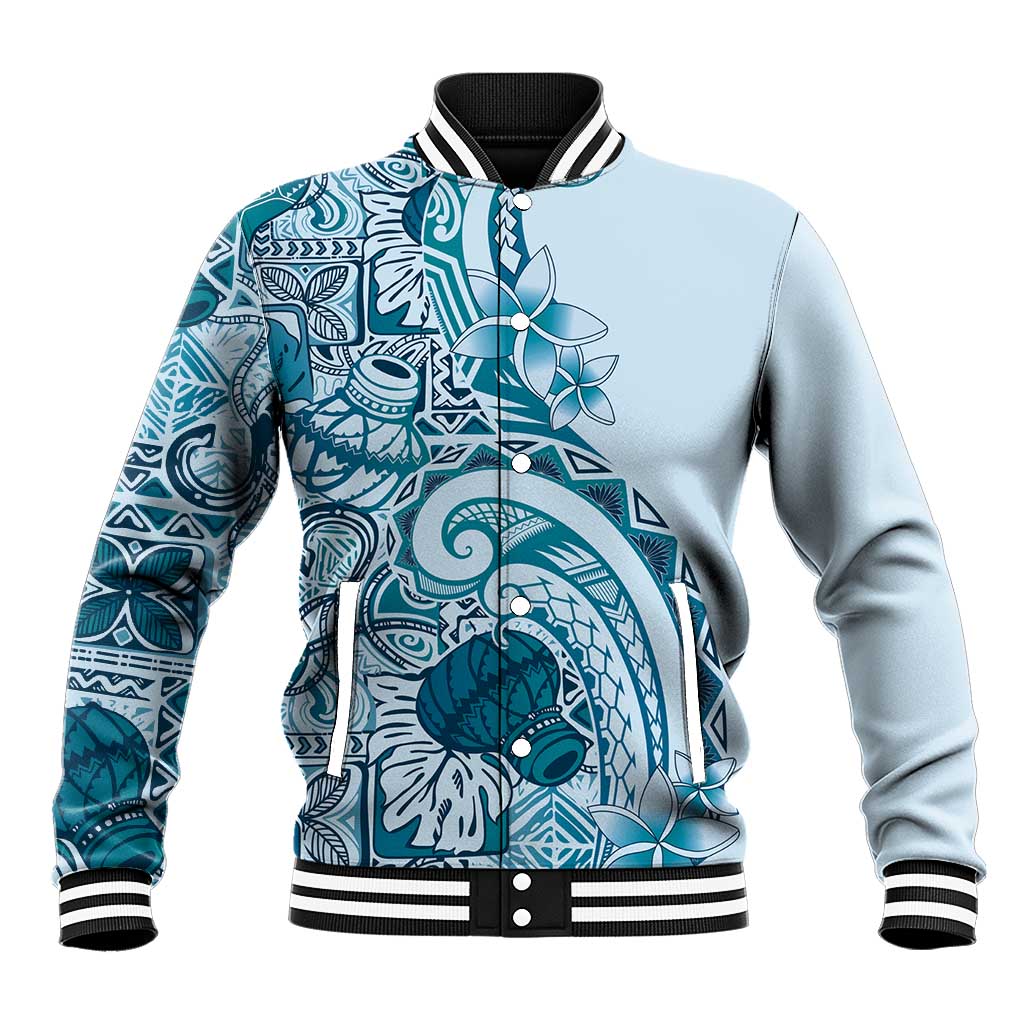 Aloha Hawaii Tapa Baseball Jacket Cool Turquoise Hawaiian Ipu - Polynesian Pride