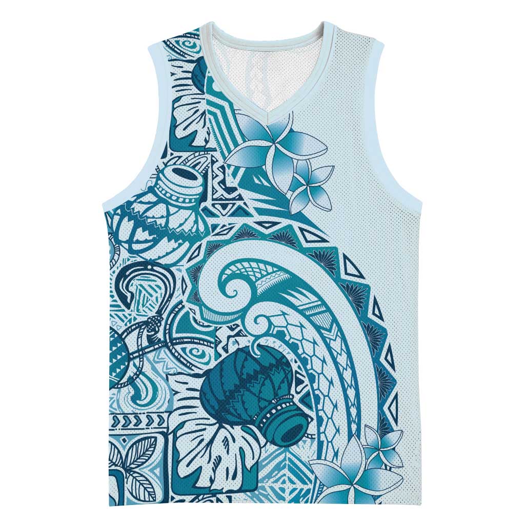 Aloha Hawaii Tapa Basketball Jersey Cool Turquoise Hawaiian Ipu LT7 Unisex Turquoise - Polynesian Pride