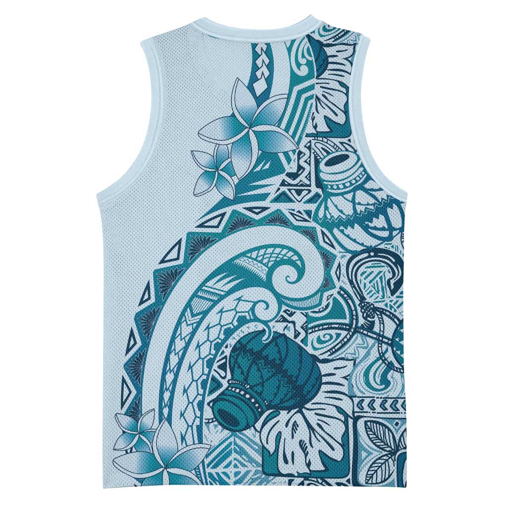 Aloha Hawaii Tapa Basketball Jersey Cool Turquoise Hawaiian Ipu - Polynesian Pride