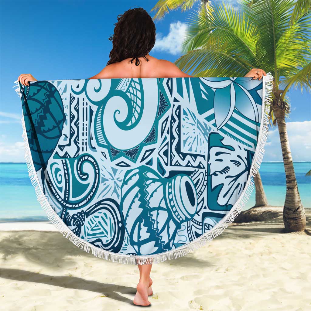 Aloha Hawaii Tapa Beach Blanket Cool Turquoise Hawaiian Ipu - Polynesian Pride