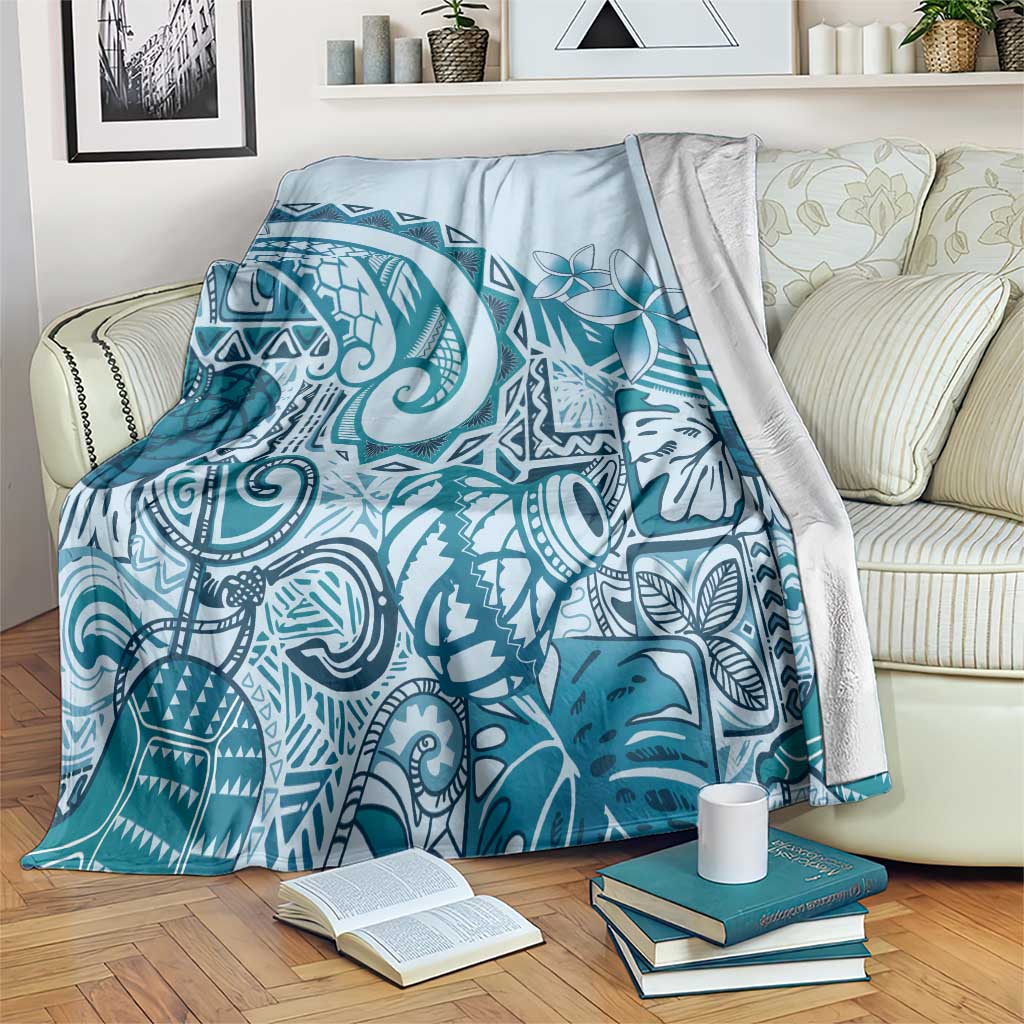 Aloha Hawaii Tapa Blanket Cool Turquoise Hawaiian Ipu LT7 Turquoise - Polynesian Pride