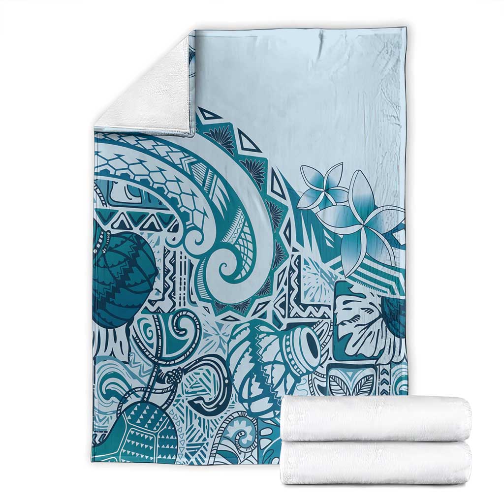 Aloha Hawaii Tapa Blanket Cool Turquoise Hawaiian Ipu - Polynesian Pride