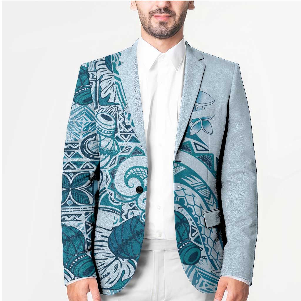 Aloha Hawaii Tapa Blazer Cool Turquoise Hawaiian Ipu LT7 - Polynesian Pride