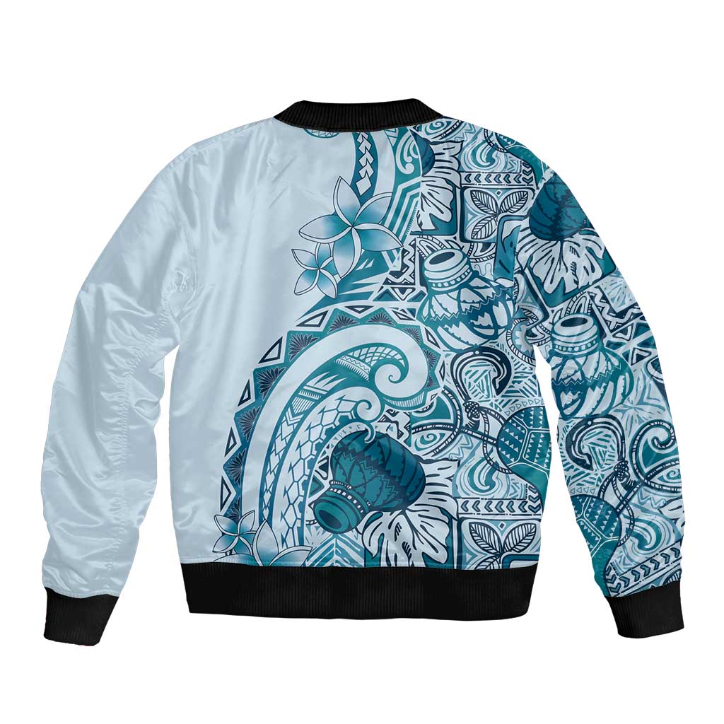 Aloha Hawaii Tapa Bomber Jacket Cool Turquoise Hawaiian Ipu - Polynesian Pride