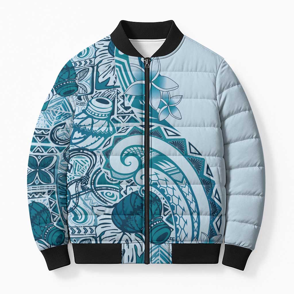 Aloha Hawaii Tapa Bomber Puffer Jacket Cool Turquoise Hawaiian Ipu LT7 Unisex Turquoise - Polynesian Pride