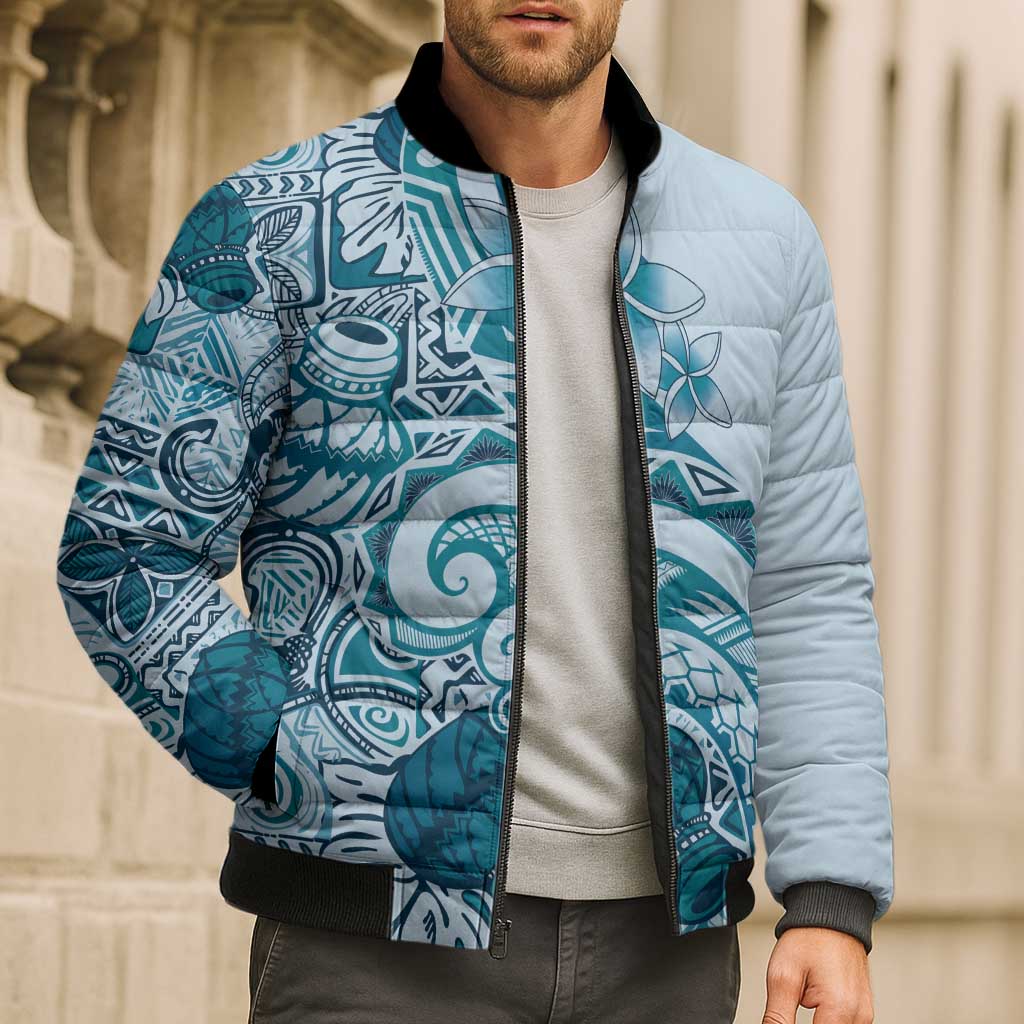 Aloha Hawaii Tapa Bomber Puffer Jacket Cool Turquoise Hawaiian Ipu - Polynesian Pride