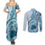 Aloha Hawaii Tapa Couples Matching Summer Maxi Dress and Long Sleeve Button Shirt Cool Turquoise Hawaiian Ipu - Polynesian Pride