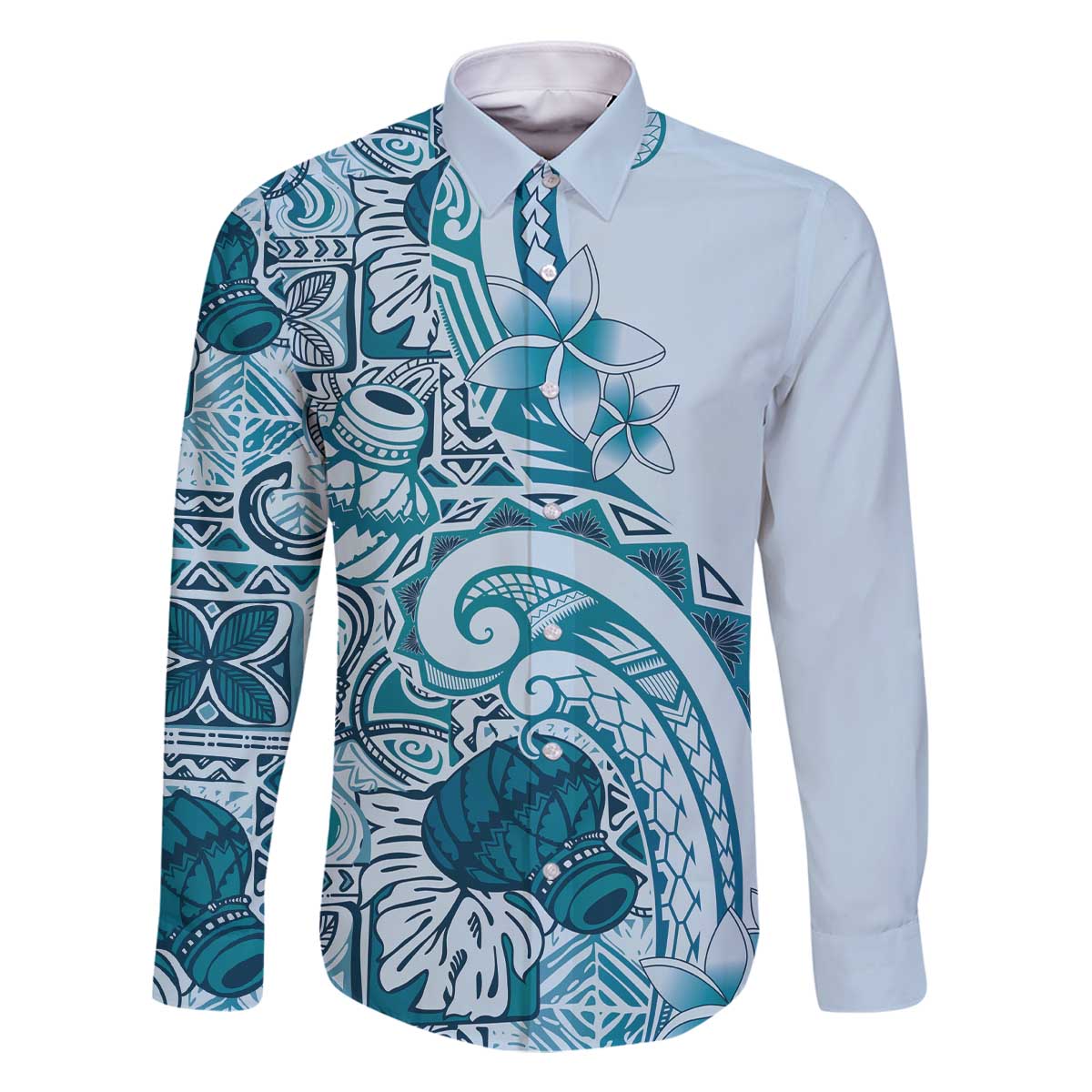 Aloha Hawaii Tapa Family Matching Off The Shoulder Long Sleeve Dress and Hawaiian Shirt Cool Turquoise Hawaiian Ipu - Polynesian Pride