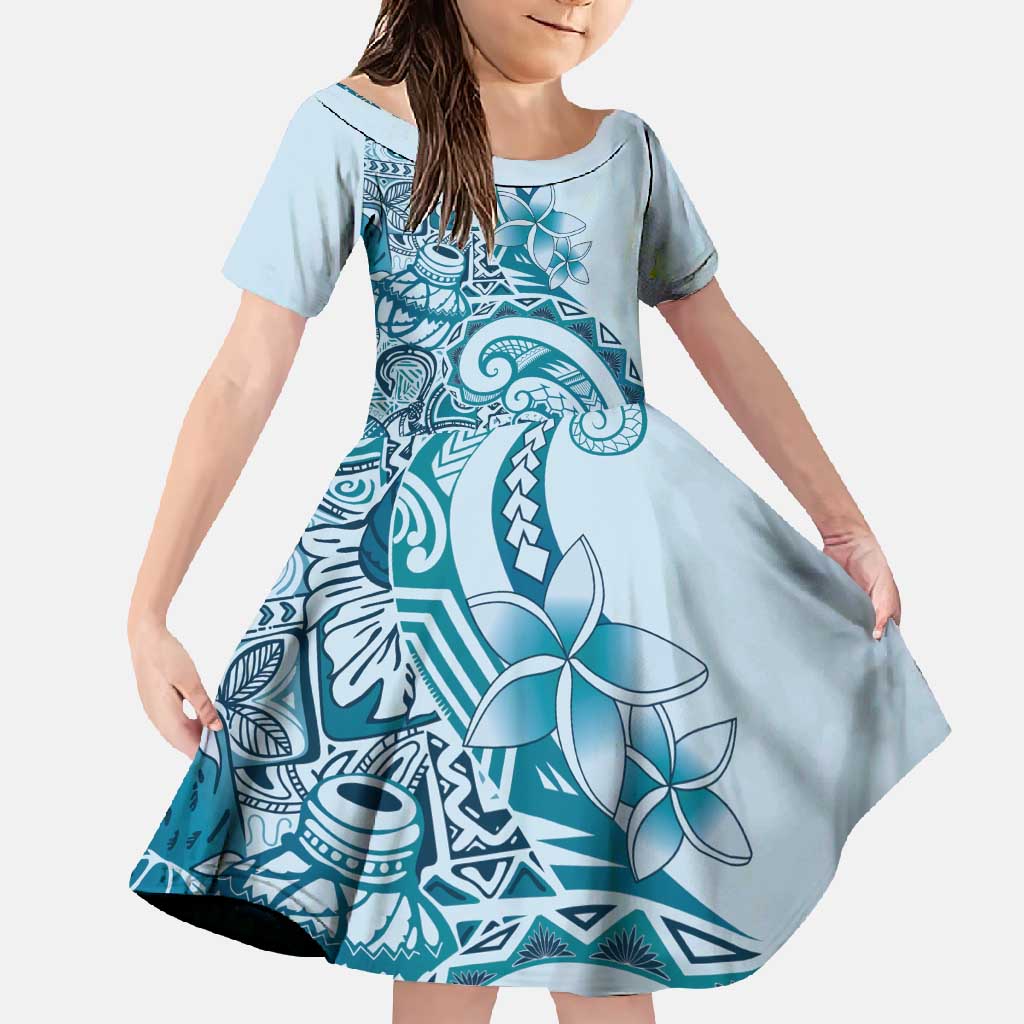 Aloha Hawaii Tapa Family Matching Off Shoulder Maxi Dress and Hawaiian Shirt Cool Turquoise Hawaiian Ipu - Polynesian Pride
