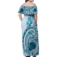 Aloha Hawaii Tapa Family Matching Off Shoulder Maxi Dress and Hawaiian Shirt Cool Turquoise Hawaiian Ipu - Polynesian Pride