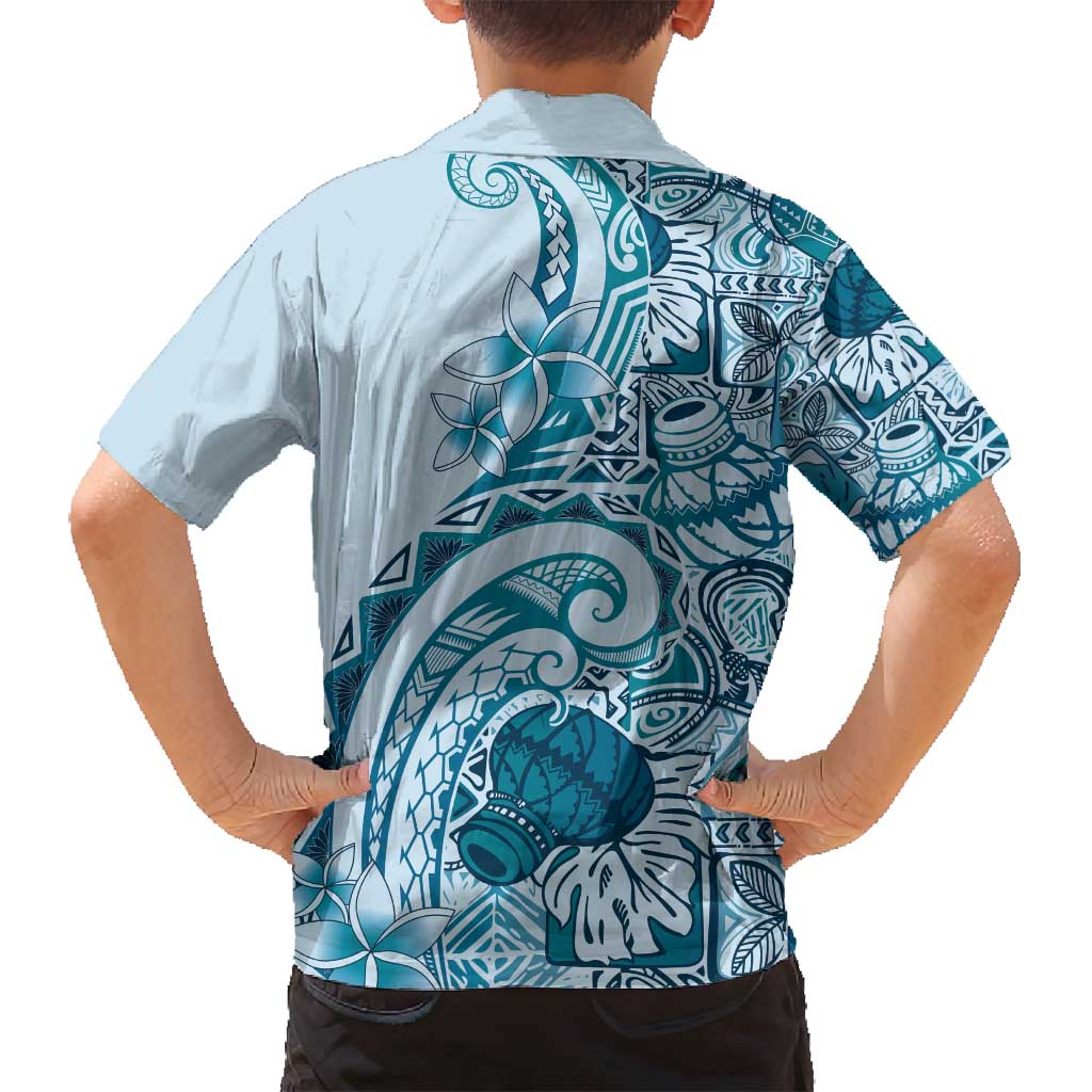 Aloha Hawaii Tapa Family Matching Puletasi and Hawaiian Shirt Cool Turquoise Hawaiian Ipu - Polynesian Pride