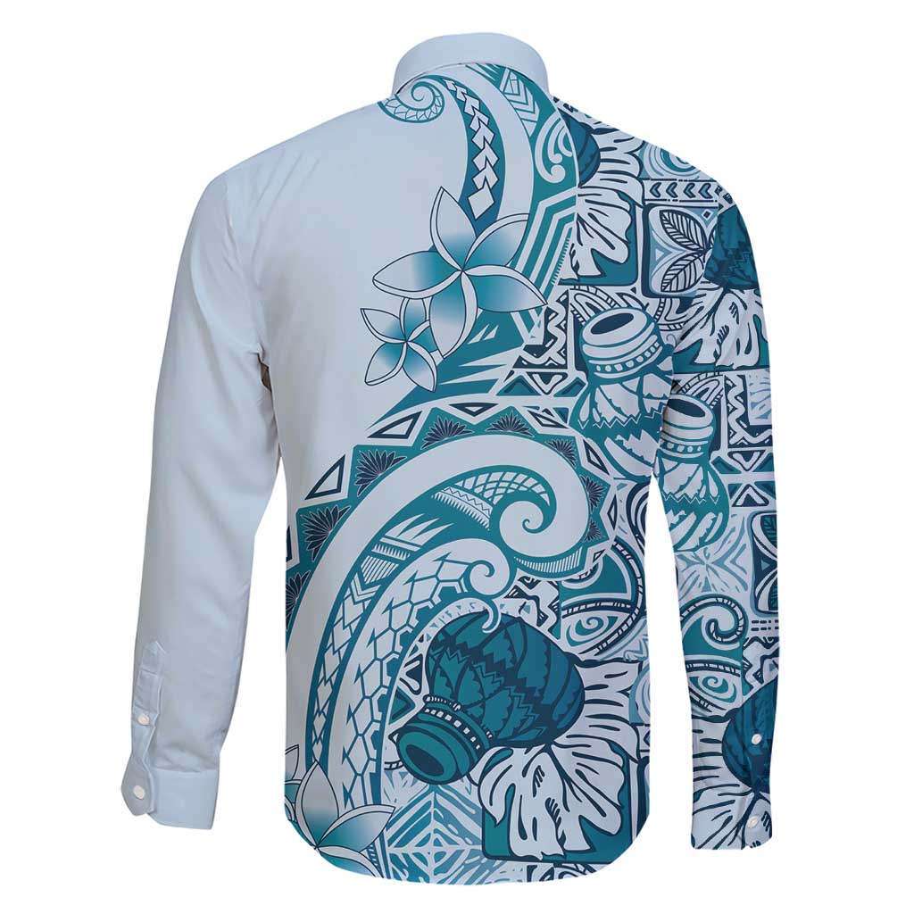 Aloha Hawaii Tapa Family Matching Short Sleeve Bodycon Dress and Hawaiian Shirt Cool Turquoise Hawaiian Ipu - Polynesian Pride