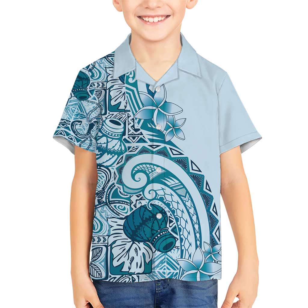 Aloha Hawaii Tapa Family Matching Summer Maxi Dress and Hawaiian Shirt Cool Turquoise Hawaiian Ipu - Polynesian Pride
