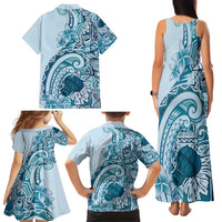 Aloha Hawaii Tapa Family Matching Tank Maxi Dress and Hawaiian Shirt Cool Turquoise Hawaiian Ipu - Polynesian Pride