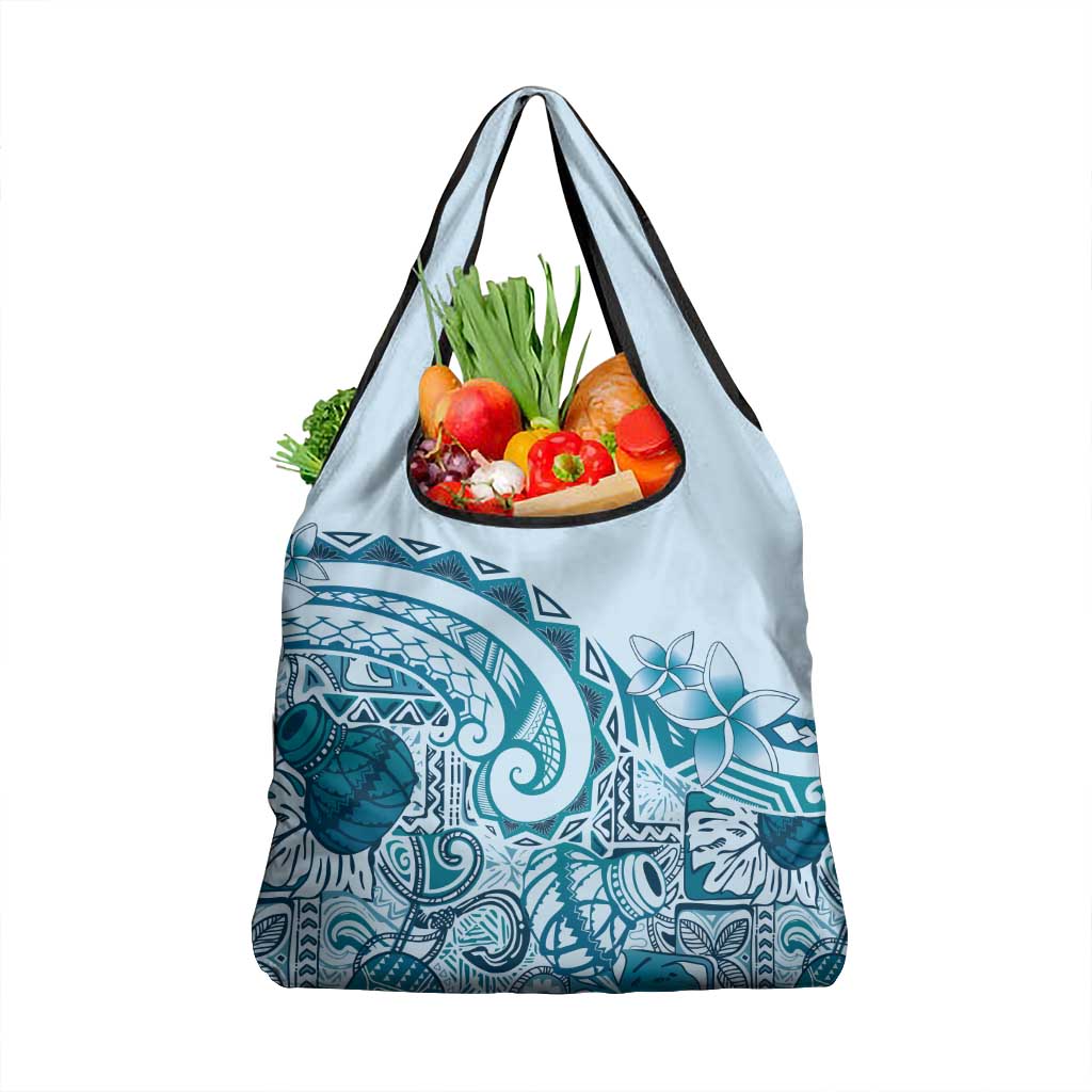 Aloha Hawaii Tapa Grocery Bag Cool Turquoise Hawaiian Ipu - Polynesian Pride