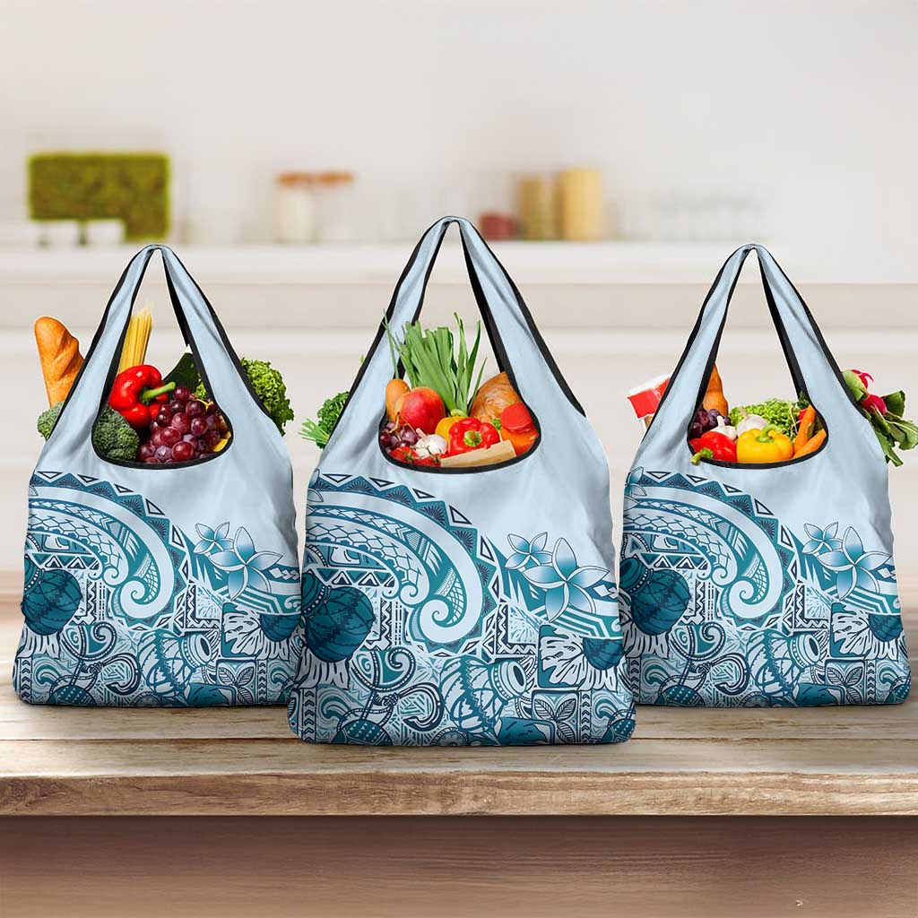 Aloha Hawaii Tapa Grocery Bag Cool Turquoise Hawaiian Ipu - Polynesian Pride