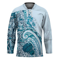 Aloha Hawaii Tapa Hockey Jersey Cool Turquoise Hawaiian Ipu - Polynesian Pride