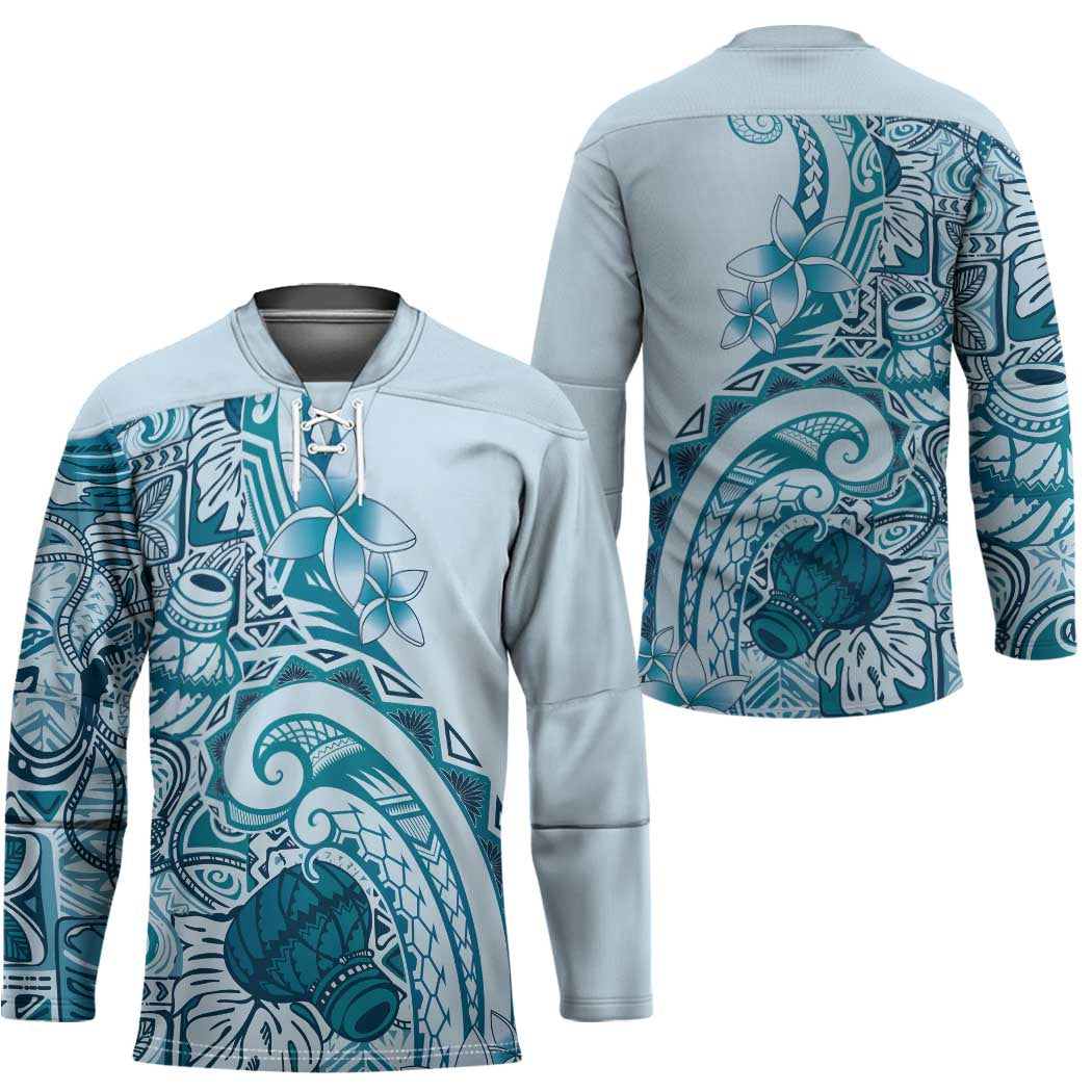 Aloha Hawaii Tapa Hockey Jersey Cool Turquoise Hawaiian Ipu - Polynesian Pride