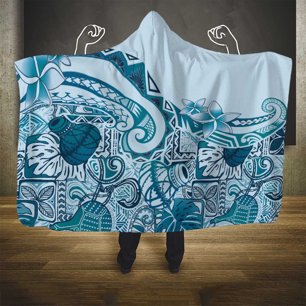 Aloha Hawaii Tapa Hooded Blanket Cool Turquoise Hawaiian Ipu - Polynesian Pride