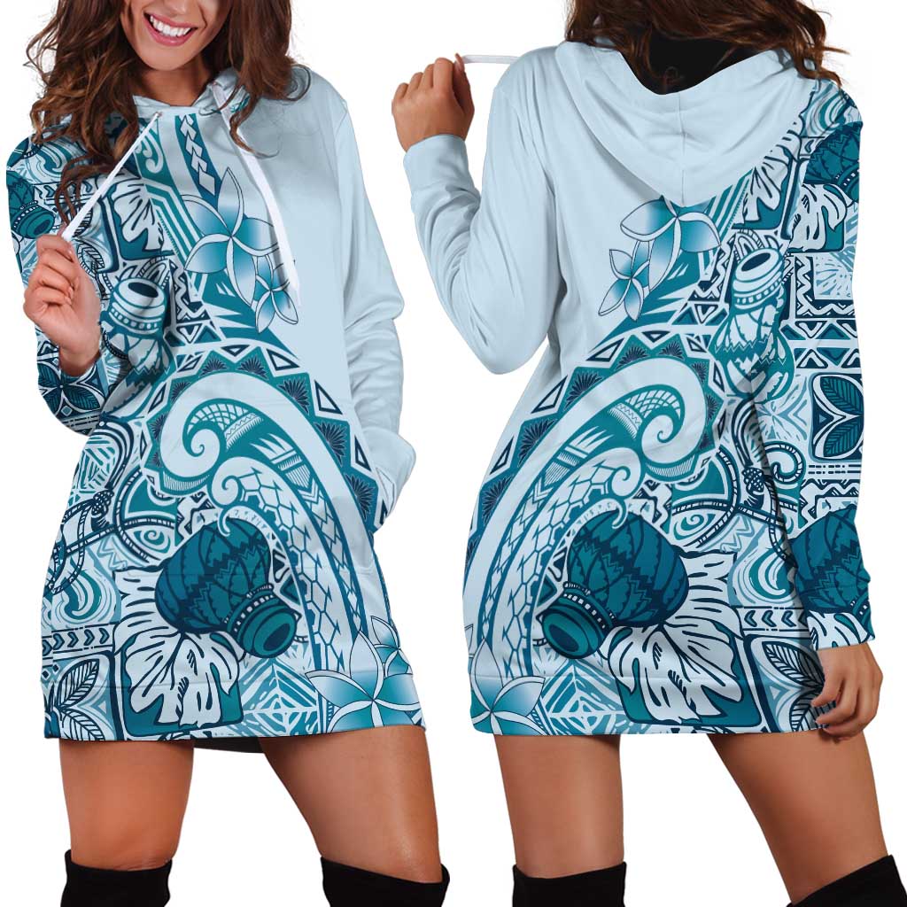 Aloha Hawaii Tapa Hoodie Dress Cool Turquoise Hawaiian Ipu - Polynesian Pride