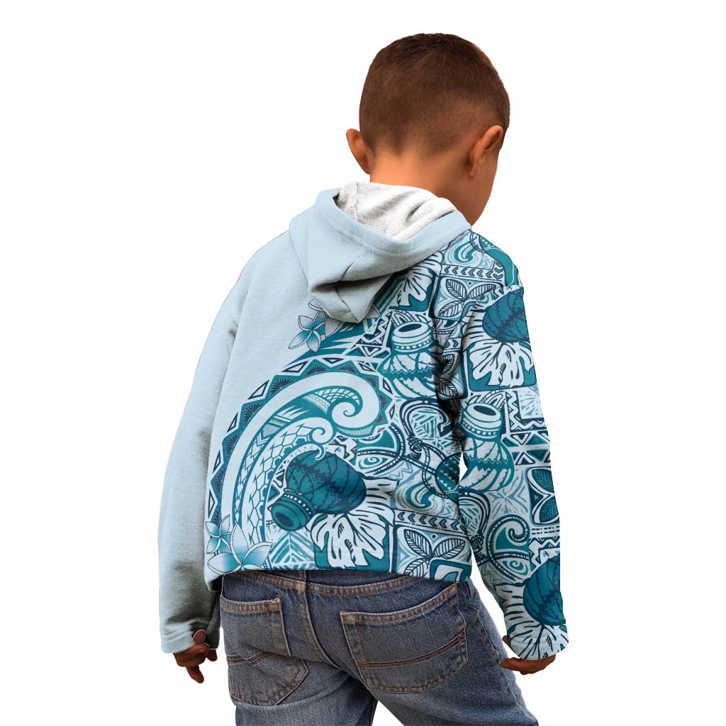 Aloha Hawaii Tapa Kid Hoodie Cool Turquoise Hawaiian Ipu - Polynesian Pride