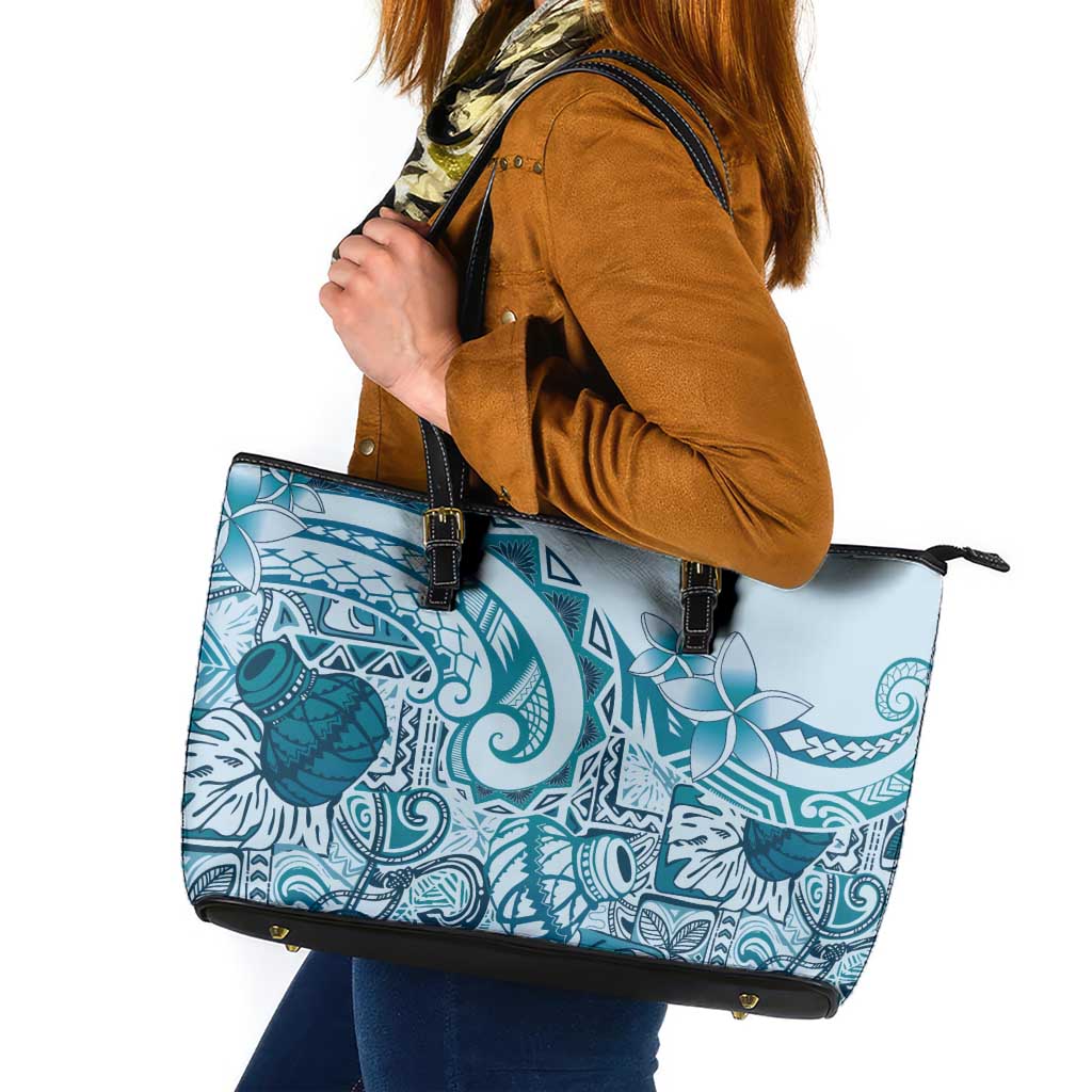 Aloha Hawaii Tapa Leather Tote Bag Cool Turquoise Hawaiian Ipu LT7 Turquoise - Polynesian Pride