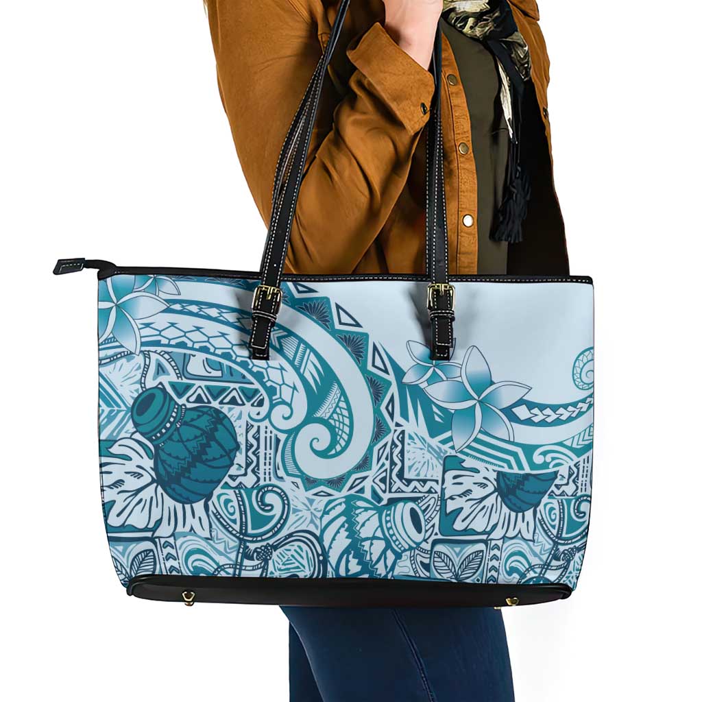 Aloha Hawaii Tapa Leather Tote Bag Cool Turquoise Hawaiian Ipu - Polynesian Pride