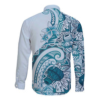 Aloha Hawaii Tapa Long Sleeve Button Shirt Cool Turquoise Hawaiian Ipu - Polynesian Pride