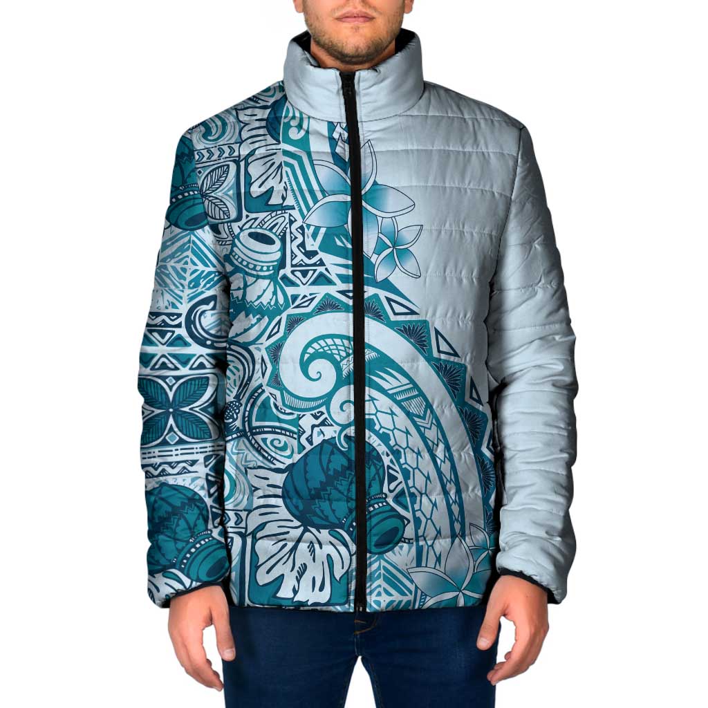 Aloha Hawaii Tapa Padded Jacket Cool Turquoise Hawaiian Ipu LT7 Men Turquoise - Polynesian Pride