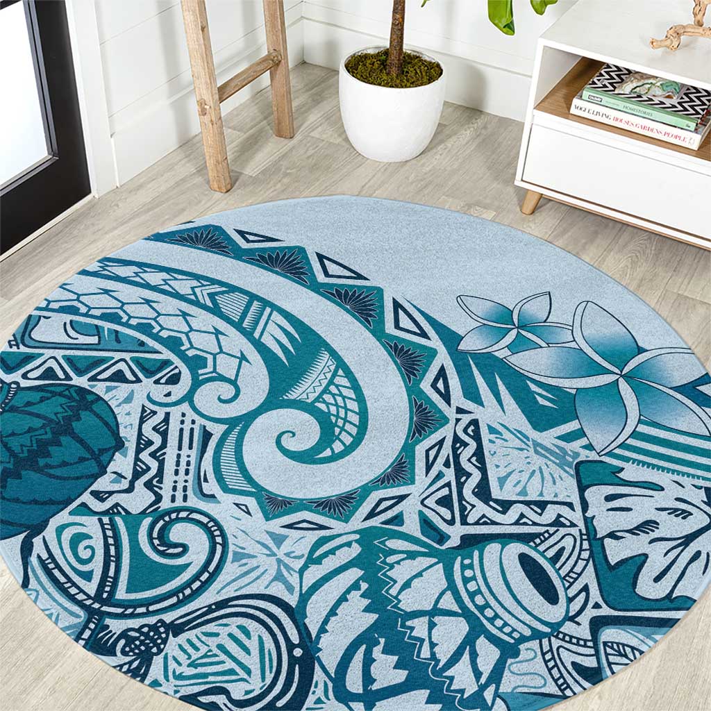 Aloha Hawaii Tapa Round Carpet Cool Turquoise Hawaiian Ipu LT7 Turquoise - Polynesian Pride