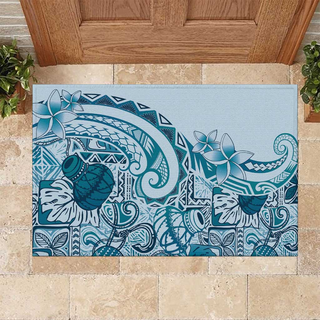 Aloha Hawaii Tapa Rubber Doormat Cool Turquoise Hawaiian Ipu - Polynesian Pride