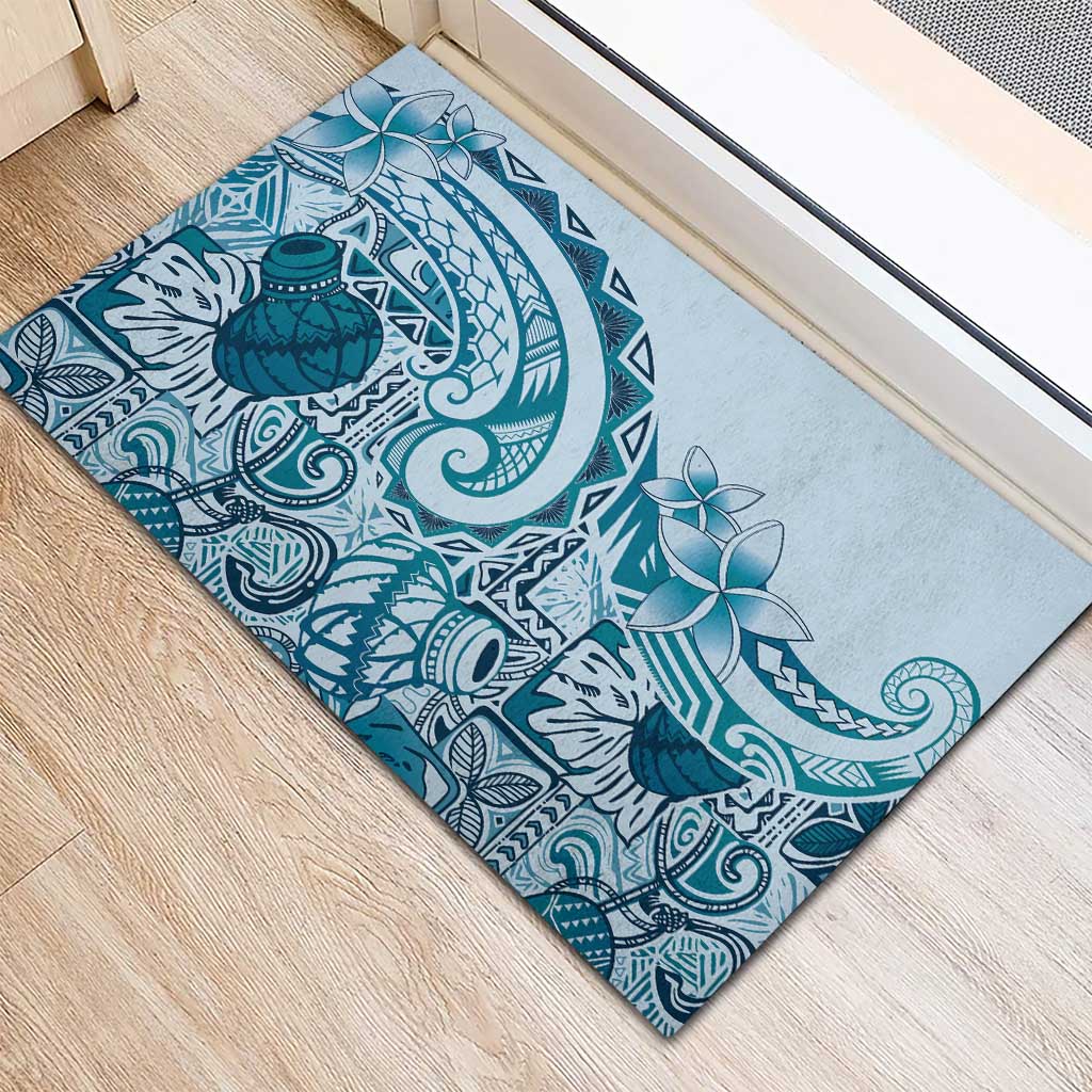 Aloha Hawaii Tapa Rubber Doormat Cool Turquoise Hawaiian Ipu - Polynesian Pride