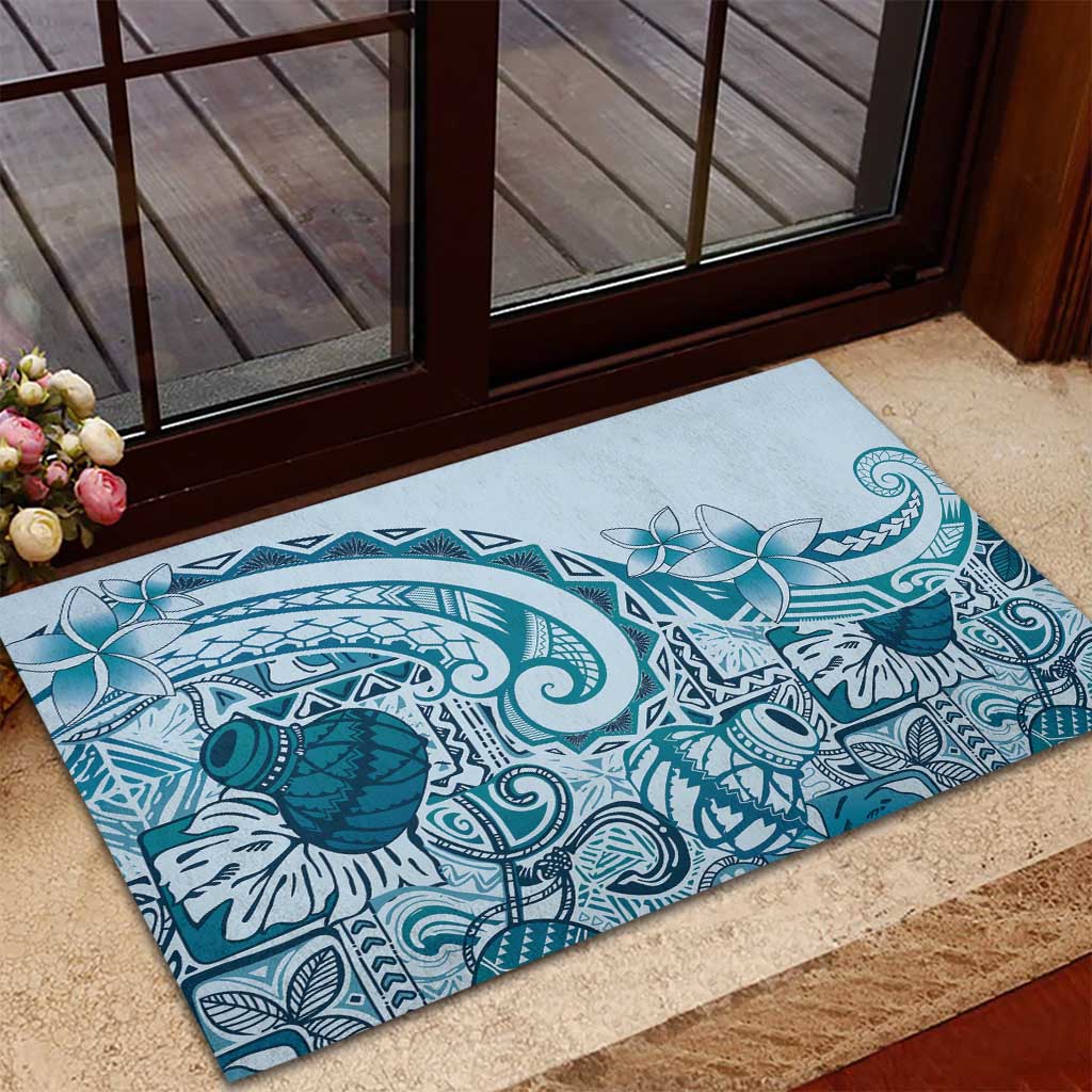 Aloha Hawaii Tapa Rubber Doormat Cool Turquoise Hawaiian Ipu - Polynesian Pride