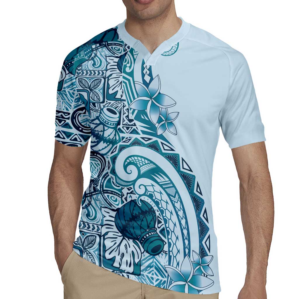 Aloha Hawaii Tapa Rugby Jersey Cool Turquoise Hawaiian Ipu - Polynesian Pride