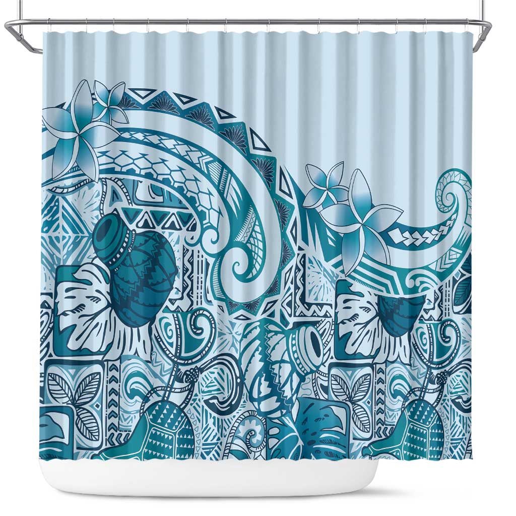 Aloha Hawaii Tapa Shower Curtain Cool Turquoise Hawaiian Ipu LT7 Turquoise - Polynesian Pride